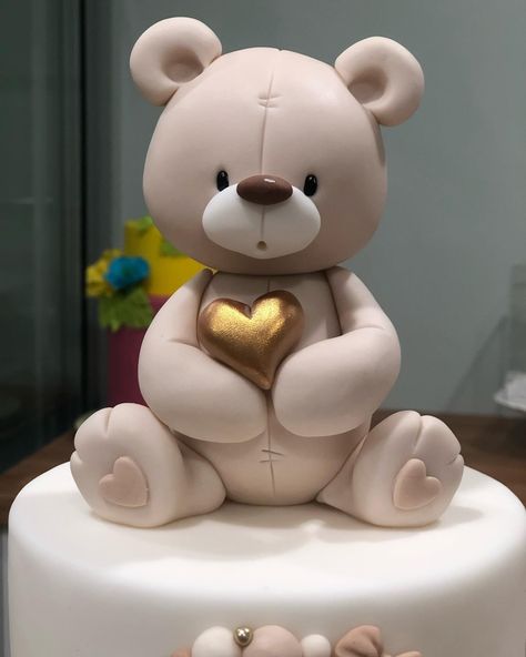 Teddy Bear Fondant Topper, Diy Clay Teddy Bear, Fondant Teddy Bear Tutorial, Teddy Bear Cake Topper, Teddy Bear Clay, Fondant Bear, Clay Teddy Bear, Teddy Bear Cake Ideas, Teddy Bear Cake