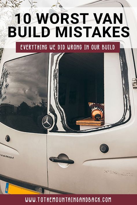 Back window missing from our van with the words 10 worst van build mistakes as an overlay. Sprinter Van Camper, Van Conversion Layout, Self Build Campervan, Diy Van Conversions, Diy Campervan, Camper Van Life, Transit Camper, Sprinter Van Conversion, Kombi Home