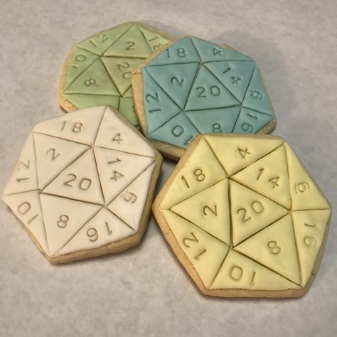 Decorated cookies, D20 dice, geek nerd cookies, Dungeons and Dragons D&D gamer dice Dungeons And Dragons Cupcakes, Dungeons And Dragons Cookies, Dungeons And Dragons Themed Food, D&d Cookies, Dnd Cookies, Nerds Cookies, Dice Cookies, Dungeons And Dragons Food, D&d Party