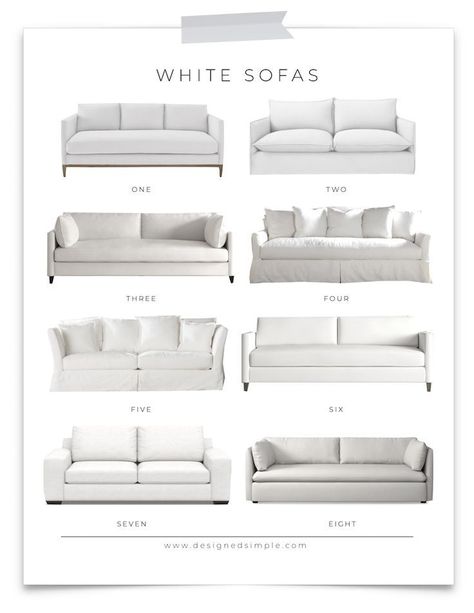 Living with a White Sofa | 8 Modern White Sofas | Designed Simple | designedsimple.com Modern Coastal Sofa, Linen Slipcovered Sofa, Slip Covered Sofa, Slipcovered Sofa Living Room, White Sofa Design, Modern White Sofa, Small Size Sofa, Slip Cover Sofa, White Sectional Sofa