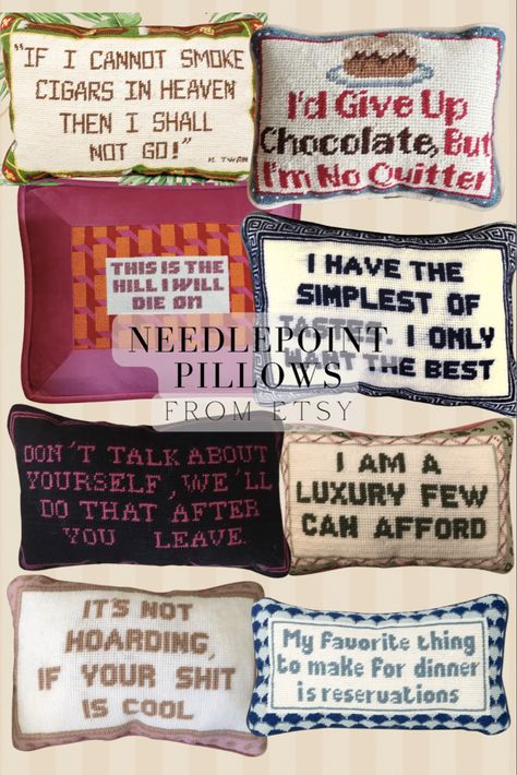 Funny Needlepoint Pillow, Funny Needlepoint, Word Pillow, Needlepoint Ideas, Needlepoint Pillow, Etsy Ideas, Needle Point, Needlepoint Pillows, Table Books