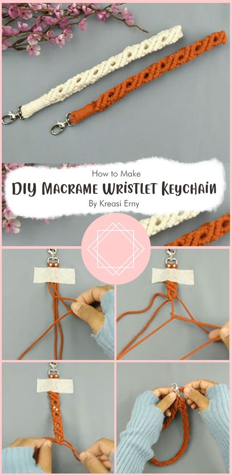 In this video tutorial Kreasi Erny will show you how to make a macrame wristlet keychain. This is an easy project for beginners, but it still looks very professional. This simple macrame wristlet keychain is perfect for everyday use. You can also make it in any color or pattern you want. It’s a great gift idea too! How To Macrame Lanyard, Easy Macrame Wristlet Keychain, Wristlet Keychain Macrame, Macrame Key Lanyard Diy, Braided Macrame Wristlet Diy, Macrame Badge Reel Diy, Simple Macrame Keychain Diy, Macrame Knot Keychain, Macrame Patterns Keychain