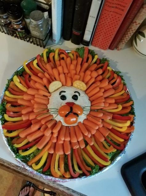 Lion veggie tray | Baby shower snacks boy, Safari birthday party, Safari baby shower boy Veggie Tray Animal Ideas, Safari Theme Veggie Tray, Fruit Safari Theme, Lion Mane Veggie Tray, Tiger Veggie Tray, Lions Mane Veggie Tray, Animal Fruit Tray Party Ideas, Wild One Veggie Tray, Fruit And Veggie Birthday Party