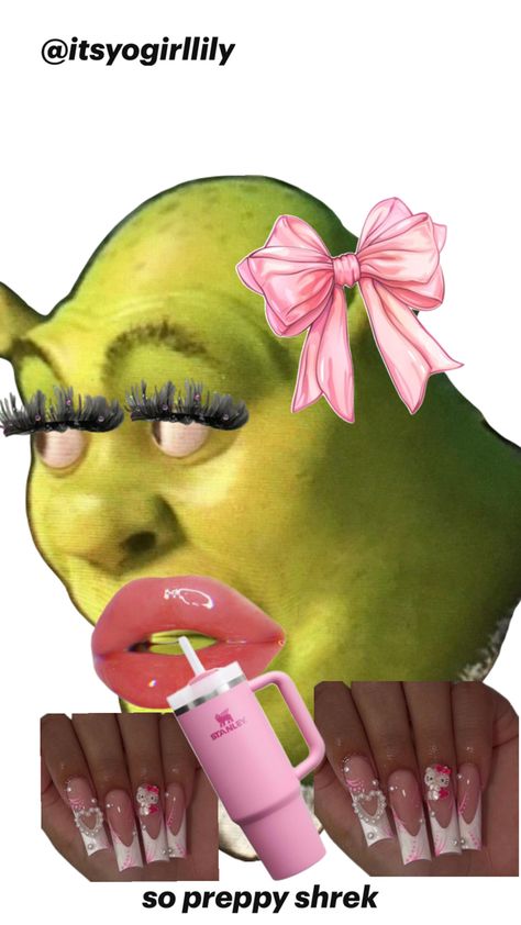 This is preppy 💅💅😍😍💅🥰🥰😜😜😝😝 Preppy Shrek Wallpaper, Yassified Shrek, Preppy Duolingo, Preppy Shrek, Baddie Shrek, Preppy Characters, Preppy Peppa, Peppa Pig Pictures, Funny Shrek