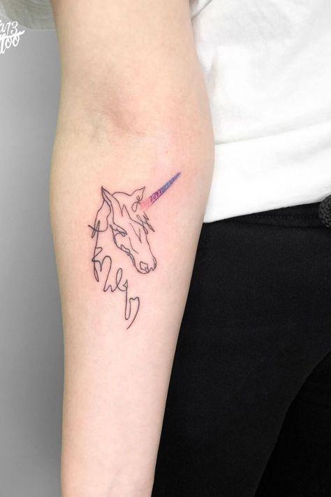 Unique Unicorn Tattoo, Cool Unicorn Tattoos, Charlie The Unicorn Tattoo, Unicorn Back Tattoo, Unicorn Line Tattoo, Unicorn Outline Tattoo, Fine Line Unicorn Tattoo, Unicorn Tattoo Ideas Unique, Scottish Unicorn Tattoo