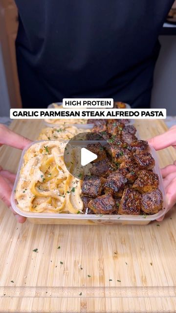 Jalal on Instagram: "High Protein Garlic Parmesan Steak Alfredo Pasta🥩🧀🧄

One of the most indulgent combos, bursting with flavour, easy to make and great for meal prep! The garlic parmesan steak goes SO WELL with the creamy Alfredo😮‍💨

Macros Per Serving (4 Servings Total)

595 Calories | 65g Protein | 50g Carbs | 15g Fat

Ingredients (To Make 4 Servings)

Garlic Parm Steak Bites

- 800g Raw Steaks cut into cubes (I use Topside / Top Round cut of beef)
- 1.5 Tsp Salt
- 1.5 Tsp Black Pepper
- 2 Tsp Italian Herbs
- 1.5 Tsp Parsley
- 1.5 Tsp Garlic Powder
- 1.5 Tsp Smoked Paprika
- 2 Tsp Olive Oil
- 30-40g Light Butter (for cooking + extra once cooked)
- 2 Tsp Garlic Paste / Minced Garlic
- 20g Grated Parmigiano Reggiano

Alfredo Pasta

- 80g White Onion Chopped
- 1 Tbsp Chopped Garlic
- Beef Prep Meals, Steak Tips Meal Prep, Meat Protein Meals, Garlic Parmesan Steak Pasta, Beef Alfredo Pasta Recipes, Steak And Pasta Recipes, Steak Pasta Recipes, Garlic Parmesan Steak, Steak Alfredo Pasta