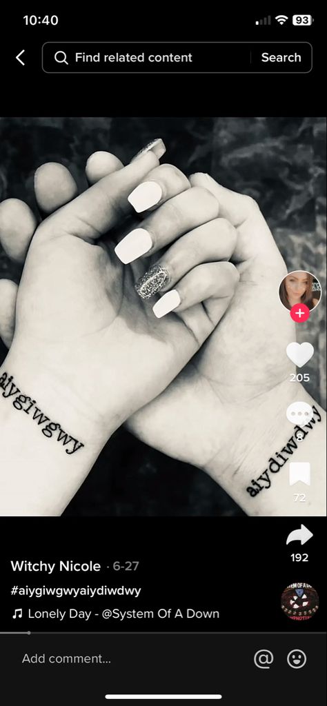 Aiydiwdwy Matching Tattoos Song Lyrics, And If You Die Tattoo, Aiydiwtdwy Tattoo, Matching Lyrics Tattoos, System Of A Down Matching Tattoo, Lonely Day System Of A Down Tat, Music Couple Tattoos, Aiygiwgwyaiydiwdwy Tattoo, Soad System Of A Down Tattoo