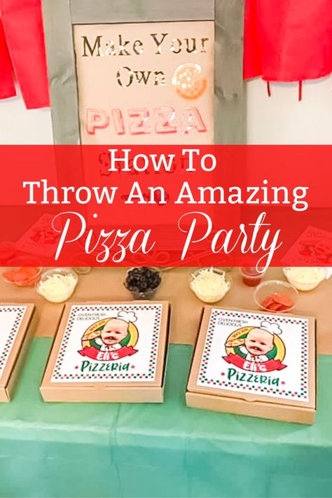 Pizza And Movie Birthday Party, Make Your Own Pizza Birthday Party, Slice Of Fun Pizza Party, Birthday Pizza Party Ideas, Kids Pizza Making Party, Pizza Theme 2nd Birthday, Pizza Party Theme Ideas, 3rd Birthday Pizza Party, Pizza Making Birthday Party