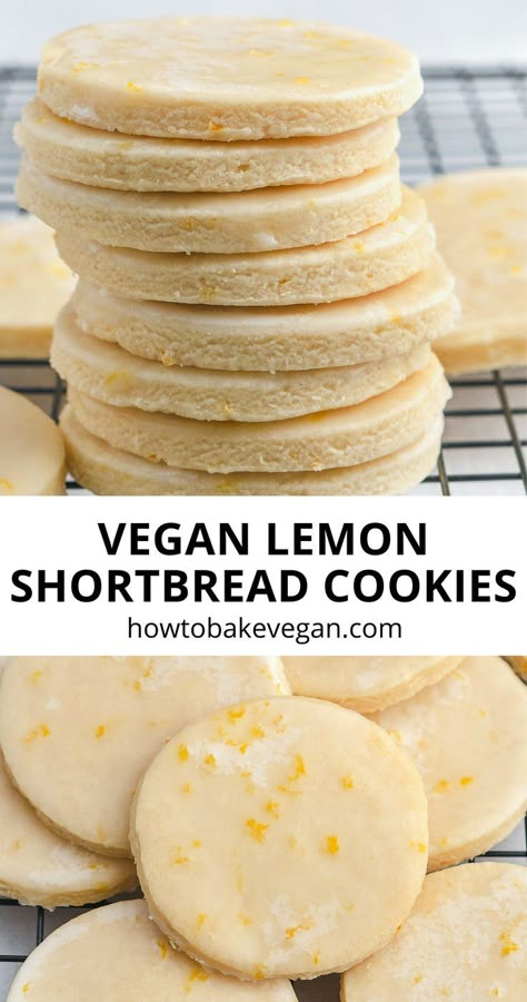 Vegan Lemon Desserts, Christmas Vegan Recipes, Vegan Holiday Cookies, Vegan Shortbread Cookies, Easy Vegan Cookies, Vegan Shortbread, Vegan Christmas Cookies, Lemon Shortbread Cookies, Lemon Shortbread