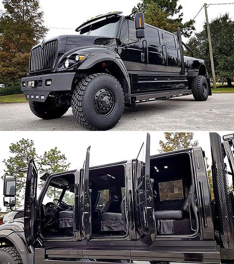 Taking Pick-Ups To The Extreme: Armored 2017 International Workstar SuperTruck Six Door 4x4 Pickup Hummer Truck, Custom Lifted Trucks, Tactical Truck, Dodge Diesel, Truck Storage, Armored Truck, Custom Pickup Trucks, Bug Out Vehicle, Old Ford Trucks