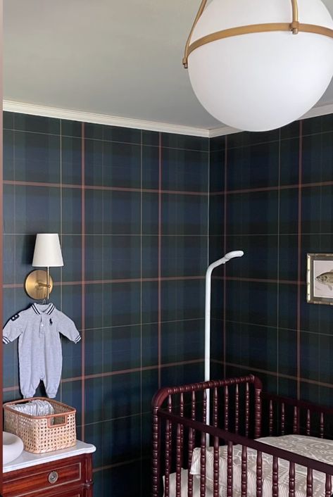 Plaid Boy Nursery, Green Plaid Nursery, Ralph Lauren Inspired Nursery, Ralph Lauren Nursery Baby Boy, Ralph Lauren Nursery, Red Crib, Plaid Nursery, Blue Nursery Boy, Baby Boy Ralph Lauren