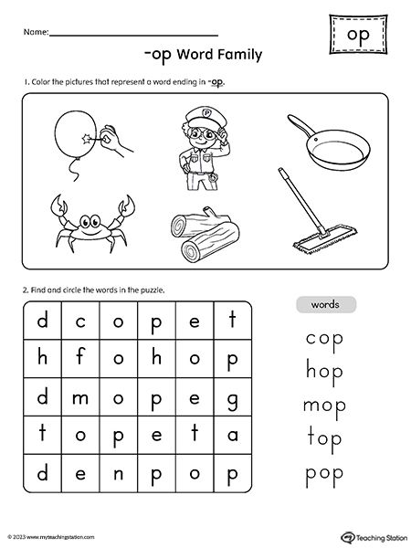 Ap Family Words Worksheet, Ap Word Family Worksheets, Ap Words, Op Word Family, Ap Word Family, Cvc Reading, Word Family Reading, Word Families Printables, Rhyming Words Worksheets