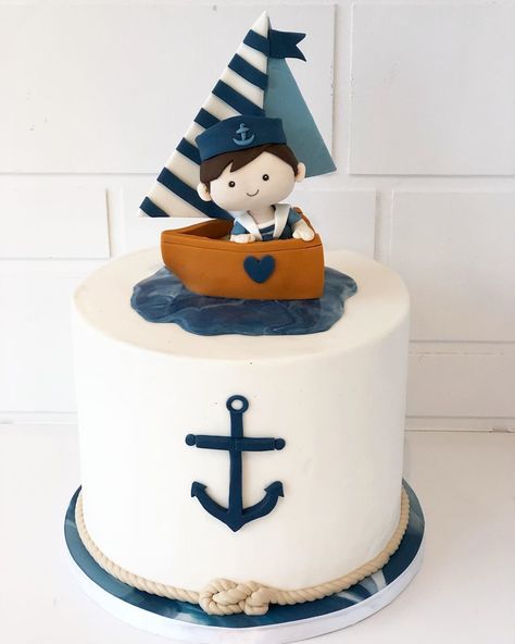 Pâtisserie Montebello on Instagram: “A nautical first birthday⚓️🌊 #nautical #cake #cakery #cakeshop #lovecake #eatcake #nauticalcake #birthdaycake #instacake #cakestagram…” Boat First Birthday Party, Boat Cakes For Boys, Cakes Boys Birthday, Birthday 1st Boy, First Birthday Boy Cake, Boys Bday Cakes, Nautical Birthday Cakes, Nautical First Birthday, Surf Birthday Party