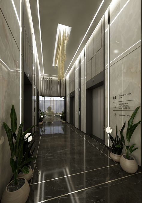 Apartment lift lobby on Behance Apartment Lift Lobby Design, Lift Lobby Design Residential, Luxury Lobby Interior Design, Entrance Lobby Design Residential, Residential Lobby Interior, Apartment Lobby Interior Design, Apartment Lobby Design, Lobby Design Residential, Building Lobby Design