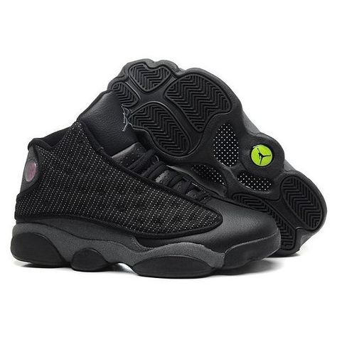 Jordan 13 Retro All Black Jays ❤ liked on Polyvore featuring shoes, jordans, sneakers and black