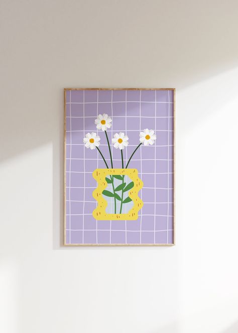 Bathroom Art Colorful, Pastel Canvas Painting, Girly Paintings, Girly Poster, Flower Vase Art, Pastel Prints, Danish Pastel Decor, Flowers Poster, Apartment Art