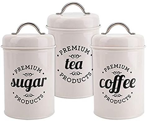 Hedume Set of 3 Airtight Kitchen Canister Decorations with Lids, Coffee, Tea, Sugar Metal Containers, Decorative Nesting Kitchen Canister Jars, Food Storage: Amazon.ca: Home & Kitchen Tea Coffee Sugar Canisters, Coin Café, Dried Fruit Snacks, Sugar Storage, Kitchen Item, Coffee Container, Sugar Container, Tea Container, Comfy Home