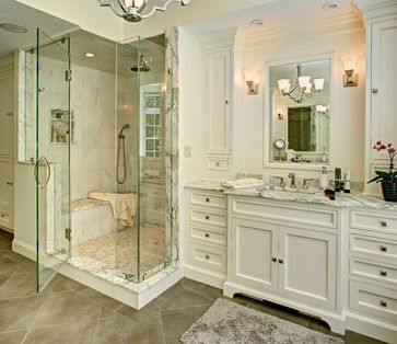 Noyes Master Bath traditional-bathroom Construction Garage, Master Bath Design, Traditional Bathroom Designs, Large Bathroom, Bad Inspiration, Interior Remodel, Master Bath Remodel, Shower Niche, Classic Bathroom