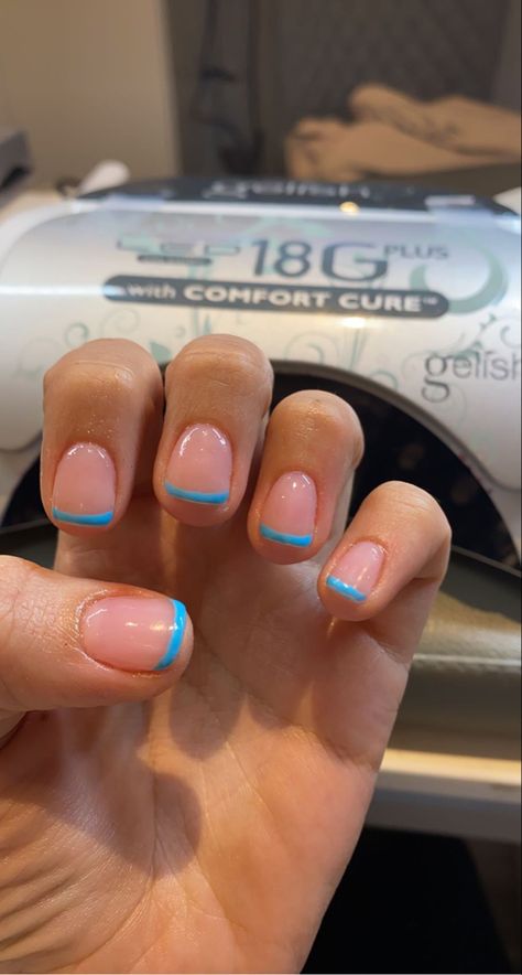 Shirt Nail French Tip, Color On Tips Of Nails, Short Nails Tip Color, Color Short French Tip Nails, Blue Gel French Tip Nails, Gel Nails Ideas Short Simple Fall, Gel Nails Ideas No Tips, Cute Nails That Are Short, Easy Simple Nail Designs For Short Nails