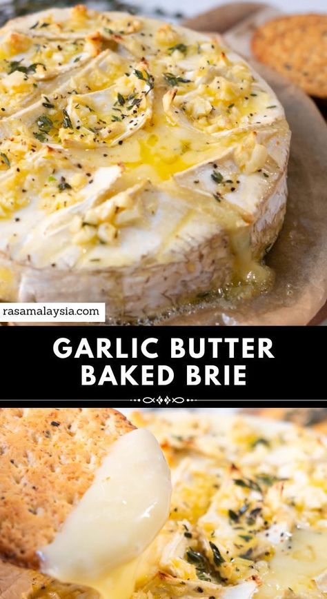 Brie Cheese Recipes, Baked Brie Recipe, Easy Garlic Butter, Baked Brie Recipes, Homemade Garlic Butter, Brie Recipes, Sprinkle Salt, Appetizers Easy Finger Food, Quick Appetizers