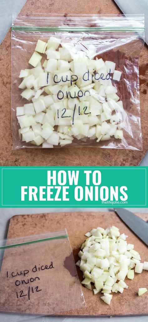 Do you ever end up with leftover chopped onions that ultimately get thrown out? Well no need to waste anymore chopped onions because I'm going to tell you about how to freeze onions! via @thelifejolie How To Freeze Chopped Onions, Leftover Onion Recipes, Freeze Onions, Freezing Onions, Onion Benefits Health, Canning 101, Freezing Food, Freezer Food, Csa Recipes