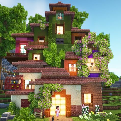 Minecraft Build in Kingdom of Galekin Ldshadowlady Minecraft Builds, Worldbuilding Ideas, Minecraft Kingdom, Minecraft Idea, Cottage Core Minecraft House, Spring Lantern, Mc Builds, Minecraft Blocks, Colorful Cottage