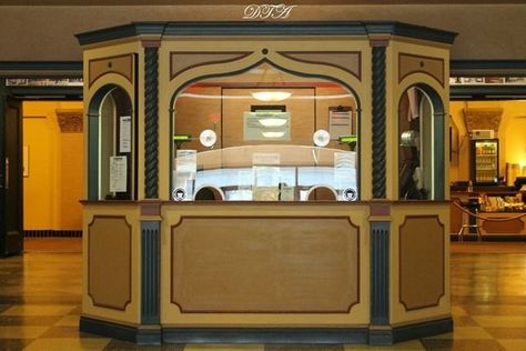 Cinema Ticket Booth, Diy Ticket Booth, Vintage Cinema Ticket, Theatre Ticket Booth, Diy Ticket, Office Facade, Cinema Movie Theater, Vintage Cinema, Ticket Booth