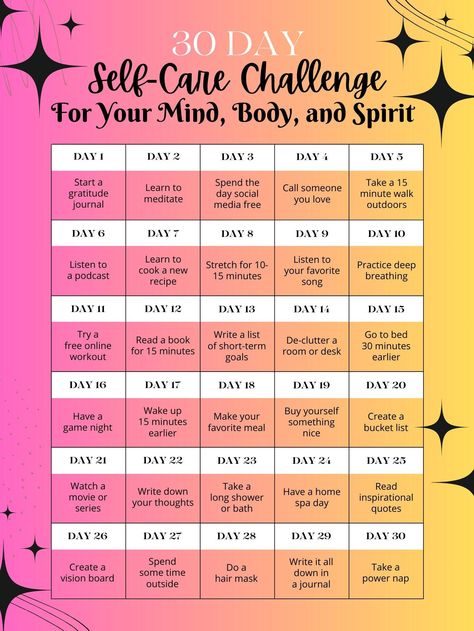 this is a 30 day self care challenge digital template that will help you to love yourself more and more every day 30 Day Happy Challenge, 30 Day Self Esteem Challenge, August Challenge Self Care, Self Care Challenge Ideas, 2024 Rules, 30 Day Self Care Challenge, 30 Day Self Care, 30 Day Challenges, Challenge 30 Day