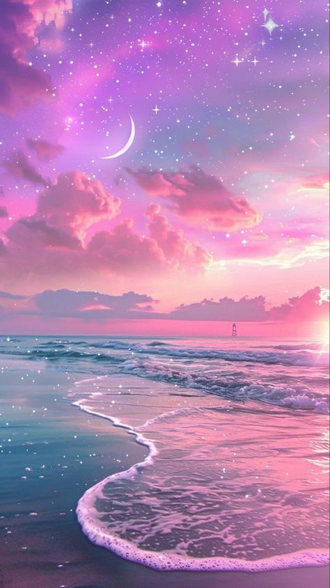 Adorn your iPhone with the serene beauty of a fantasy beach under a rainbow sky. This wallpaper captures a breathtaking scene where a crescent moon and stars twinkle above in soft pastel colors, offering a glimpse into a tranquil, dreamlike world. Inspired by the styles of various artists, this beautiful backdrop combines fantasy and elegance, perfect for those seeking a touch of whimsy for their device. #FantasyBeach #PastelSky #CrescentMoon #iPhoneWallpaper Fantasy Sky Wallpaper, Rainbow Colors Wallpaper, Cute Rainbow Wallpaper, Rainbow Wallpaper Aesthetic, Pretty Wallpapers Backgrounds Beauty, Colorful Wallpaper Iphone, Moon Stars Wallpaper, Pastel Colors Aesthetic, Aesthetic Pastel Colors