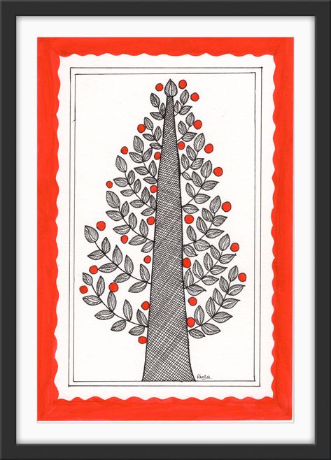 Painting Madhubani, Mithila Art, Christmas Tree Printable, Tree Printable, Modern Folk Art, Art Watercolor Painting, Madhubani Art, Watercolor Tree, Etsy Prints