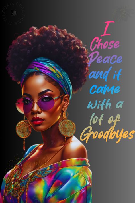 I chose peace and it came with a lot of goodbyes. But honey, let me tell you, those goodbyes were blessings in disguise. Sometimes, you have to close doors to toxic situations to open windows to serenity. Not everyone is meant to walk every path with you. When I let go of the drama and negativity, I made room for growth, love, and genuine connections. Peace isn't just a choice; it's a lifestyle, and it's worth every farewell. #blessings #positivethoughts #quotesthathitdifferent #strongblackwoman Black Affirmations, Lifelessons Quotes, Blessings In Disguise, Know Your Power, African American Expressions, Strong Black Woman Quotes, Quotes Peace, Message For Sister, Peace And Blessings