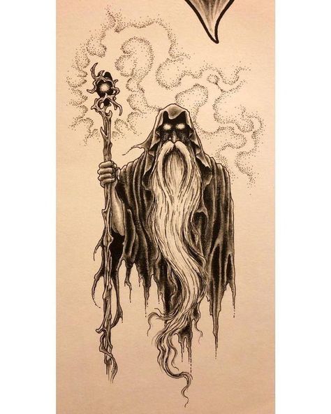 Wizard Sleeve Tattoo, Evil Wizard Tattoo, Dark Ages Tattoo, Vintage Wizard Illustration, Dark Wizard Tattoo, Jack Rudy Tattoo Flash, Dark Fantasy Tattoo Ideas, Traditional Wizard Tattoo, Wizard Tattoo Design