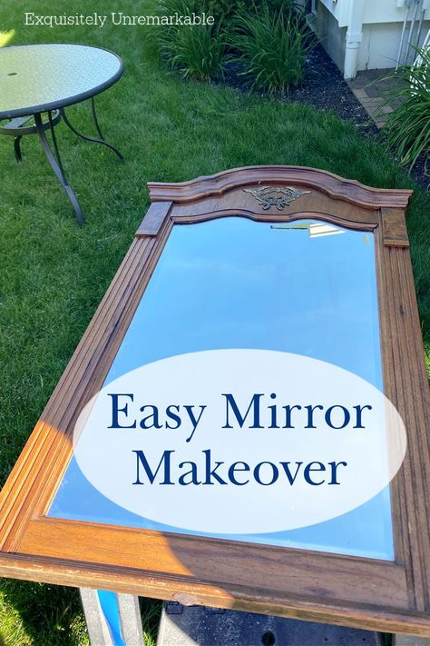 Easy Mirror Makeover Repaint Mirror Frame Diy, Upcycling, Vintage Mirror Upcycle, White Wash Mirror Frame Diy, Decorating With Antique Mirrors, Refinishing Mirror Frame, Update A Mirror Frame, Painted Wood Mirror Frame, Wall Mirror Redo Diy