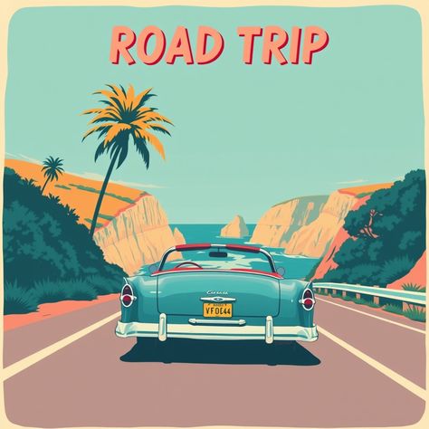 Retro Road Trip  #Retro #RoadTrip #VintagePoster #1950s #art #poster Road Trip Map Illustration, Road Trip Graphic Design, Roadtrip Illustration, Road Trip Poster, Road Trip Vibes, Retro Road Trip, Vibes Poster, Vintage Road Trip, 1950s Art