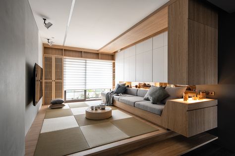 Interior-Japanese style on Behance Japan Apartment Interior, Japanese Interior Modern, Japan Style Interior, Japanese Style Interior Design, Interior Japanese Style, Interior Design Japanese, Japanese Style Living Room, Japanese Modern House, Japanese Home Design