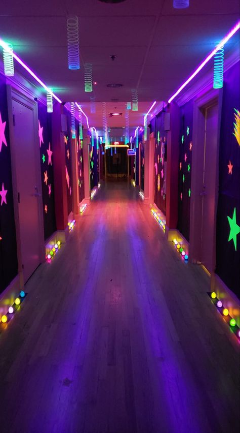 Galaxy Hallway Decorations, Vbs Party Theme, Vacation Bible School Decoration Ideas, Outer Space Hoco Theme, Space Theme Graduation Party, Space Theme Hallway School, Space Hallway Decorations, Space Theme Dance Decorations, Outer Space Hallway Decorations