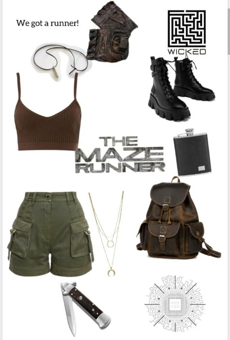 Maze Runner Clothes Aesthetic, Maze Runners Outfit, The Maze Runner Clothes Outfits, Maze Runner Accessories, Dystopian Dti Outfit, Wardrobe Claims For Dr, Maze Runner Shifting Outfit, Dystopian Halloween Costume, Maze Runner Female Outfits