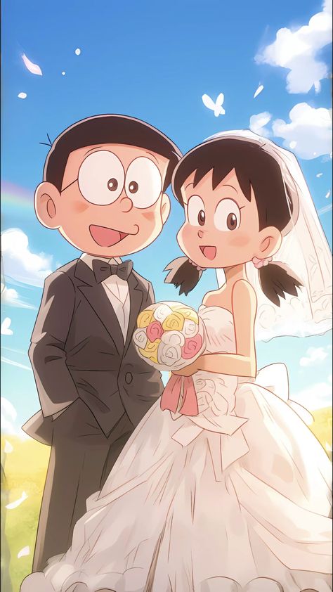 Nobita And Shizuka Wallpaper, Shizuka And Nobita, Nobita Wallpaper, Escape Artwork, Nobita And Shizuka, Doraemon And Nobita Friendship Wallpaper, Shizuka Nobita, Romantic Cartoon Images, Romantic Cartoon