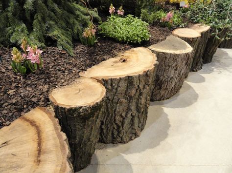 Tree Raised Bed, Log Flower Bed Edging, Log Raised Garden Beds, Log Garden Edging, Building A Raised Bed, Inexpensive Raised Garden Beds, Build A Raised Garden Bed, Raised Garden Bed Ideas, Garden Bed Ideas