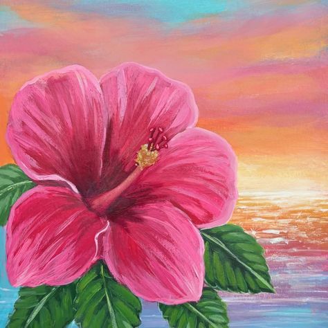 Oil Pastels Flowers, Tropical Flowers Drawing, Oil Pastel Art Flowers, Oil Pastel Flowers, Hibiscus Art, Painted Hats, Cute Canvas Paintings, Oil Pastel Art, Oil Pastel Drawings