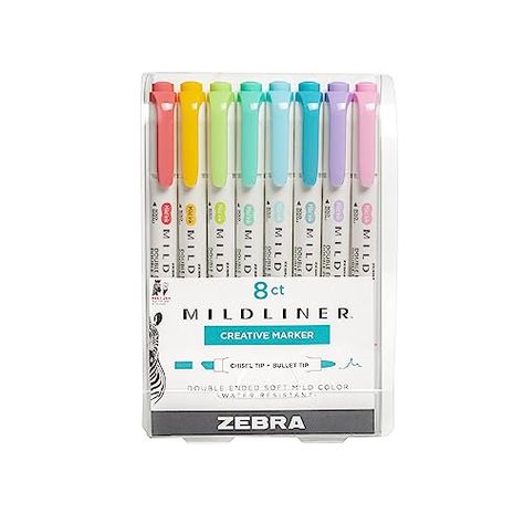 Zebra Pen Mildliner Double Ended Highlighter Set, Broad and Fine Point Tips, Assorted Ink Planner Colors, 8-Pack Zebra Highlighter Mildliner, Mid Liner Highlighters, Zebra Mildliner Highlighters, Preppy Highlighters, Highliters School, Stationary Highlighters, Mildliner Highlighters Aesthetic, Midliners Highlighters, Markers Cheap