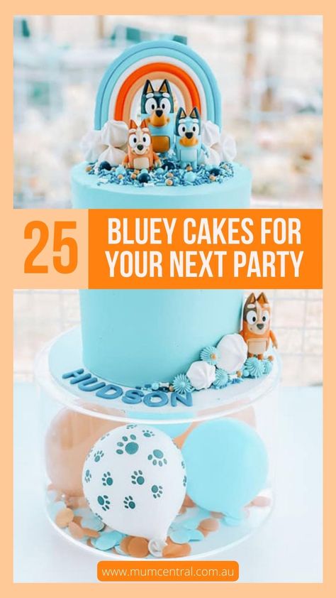 Blues Cake Ideas, Bluey Cake Ideas Two Tier, 3 Tier Bluey Cake, Bluey Cake With Rainbow, Bluey Obstacle Course, Bingo Birthday Cake Bluey, Bluey Cake Ideas Sheet Cake, 2 Tier Bluey Cake Ideas, Bluey Bingo Birthday Party Cake