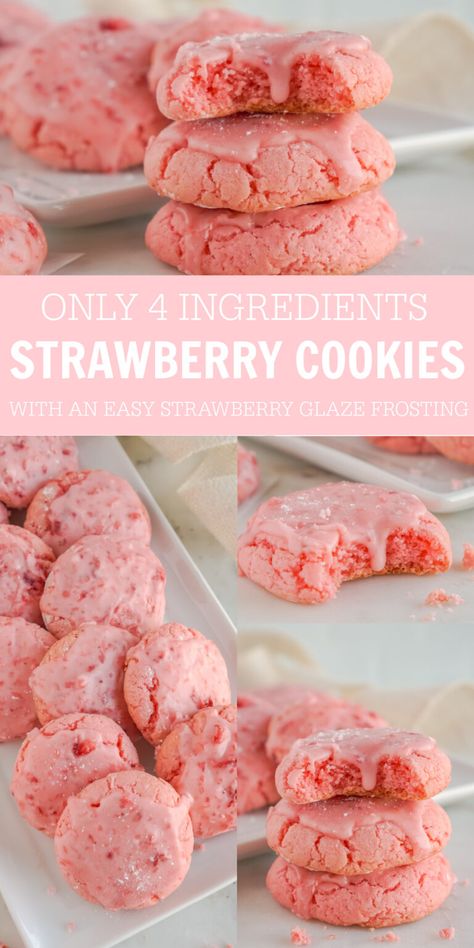 Essen, Strawberry Cookies Recipe, Strawberry Cookie Recipe, Chocolate Cake Ideas, Cake Recipe Chocolate, Strawberry Cake Mix Cookies, Brownie Vegan, Strawberry Sugar Cookies, Strawberry Cake Easy