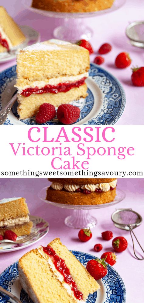 Victoria Sponge Cake Recipe British, Victoria Cream Sponge Cake, English Victoria Sponge Cake, Victoria Sponge Cake Raspberry, Jam And Cream Sponge Cake, British Sponge Cake, Jam And Cream Cake, Sponge Cake Frosting, Jam Sponge Cake