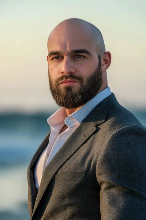 Bald Handsome Men, Bald And Bearded Men, Bald Man With Beard, Handsome Bald Men, Big Beard Styles, Corporate Beard, Big Bearded Men, Beard And Hairstyles, Beard Styles For Bald Men