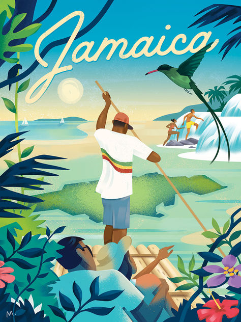 Poster art for Sandals Resorts, Jamaica. Jamaica Illustration Art, Jamaican Illustration, Jamaica Illustration, Jamaica Poster, Jamaica Art, Jamaica Culture, Bold Art Print, Jamaican Art, Doodle Art For Beginners