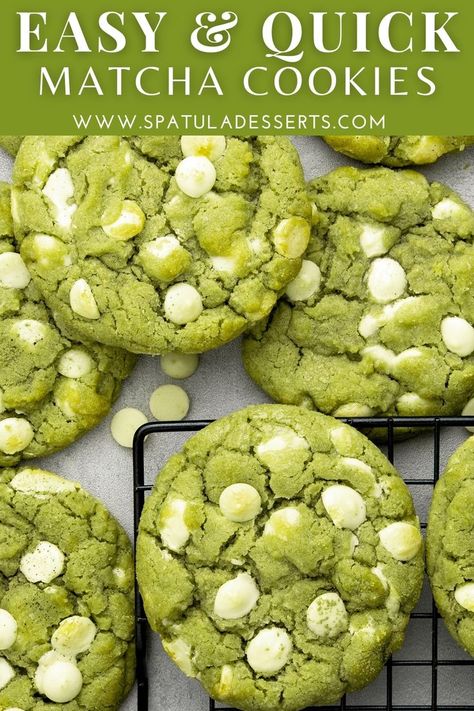 White chocolate matcha cookies Matcha Cookies Recipe, White Chocolate Matcha, Green Cookies, Green Tea Cookies, Matcha White Chocolate, Matcha Dessert, Matcha Cookies, Gooey Cookies, Easy Chocolate Chip Cookies