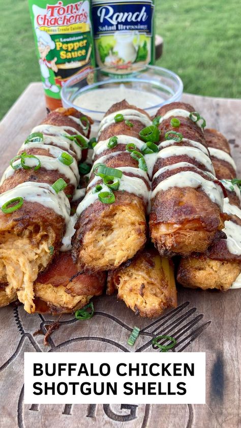 Buffalo Chicken Manicotti, Grilled Finger Foods, Stuffed Foods Ideas, Smoked Chicken Meal Ideas, Football Smoker Recipes, Dinner Grill Ideas, Buffalo Chicken Recipe Ideas, Texas Shotgun Shells Recipe, Meals With Smoked Chicken