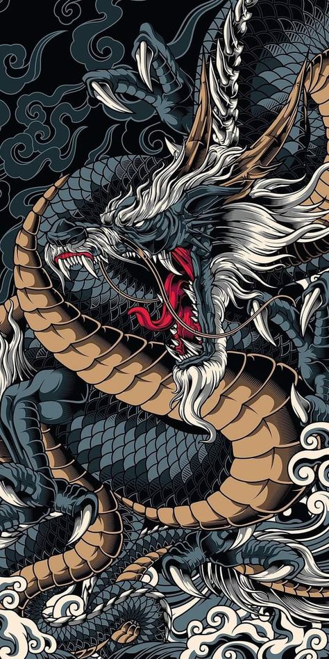 Dragon Tattoo Background, Guerriero Samurai, Dragon Wallpaper Iphone, Japanese Wallpaper Iphone, Japanese Dragon Tattoo, Dragon Artwork Fantasy, Japanese Drawings, Japanese Dragon, Beautiful Dark Art