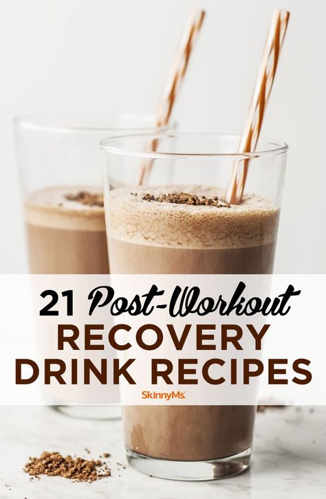 Need to get your energy back after a killer workout? Try one of these delicious and healthy 21 Post-Workout Recovery Drink Recipes. #drinkrecipes #workout #healthyrecipes #postworkout #skinnyms Post Workout Drink Recovery, Recovery Smoothie Post Workout, Post Work Out Protein Shake, Diy Post Workout Drink, Post Gym Smoothie, Post Workout Protein Shake Recipes, Post Workout Protein Shakes For Women, Post Gym Protein Shake, Best Post Workout Smoothie